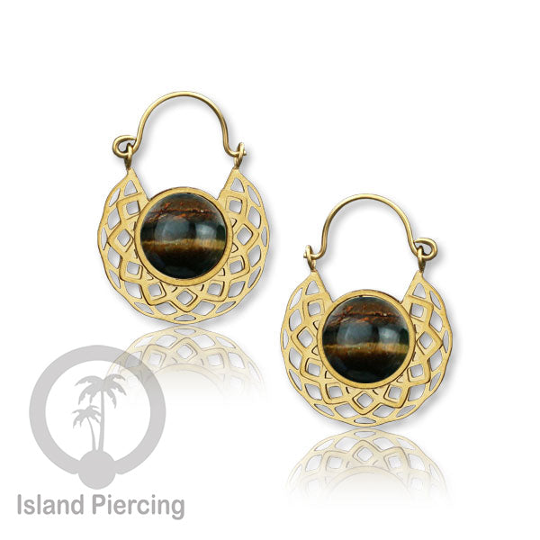 Anting stainless steel warna Gold dengan batu semi mulia asli