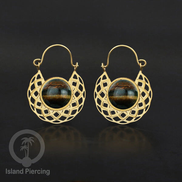 Anting stainless steel warna Gold dengan batu semi mulia asli