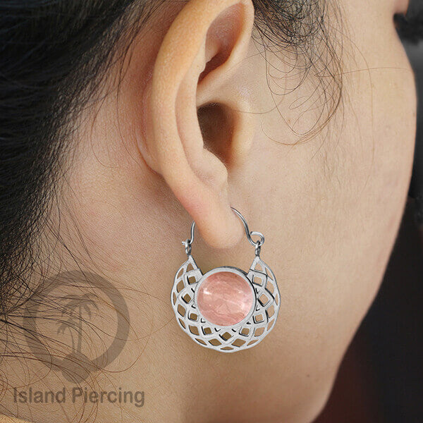 Anting stainless steel warna Silver dengan batu semi mulia asli