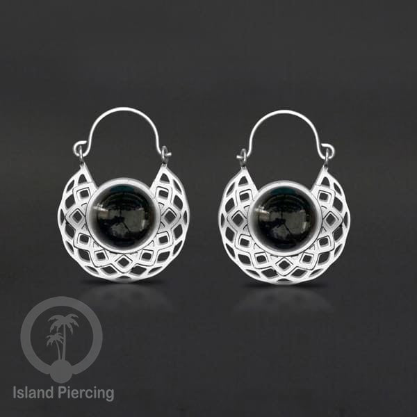 Anting stainless steel warna Silver dengan batu semi mulia asli