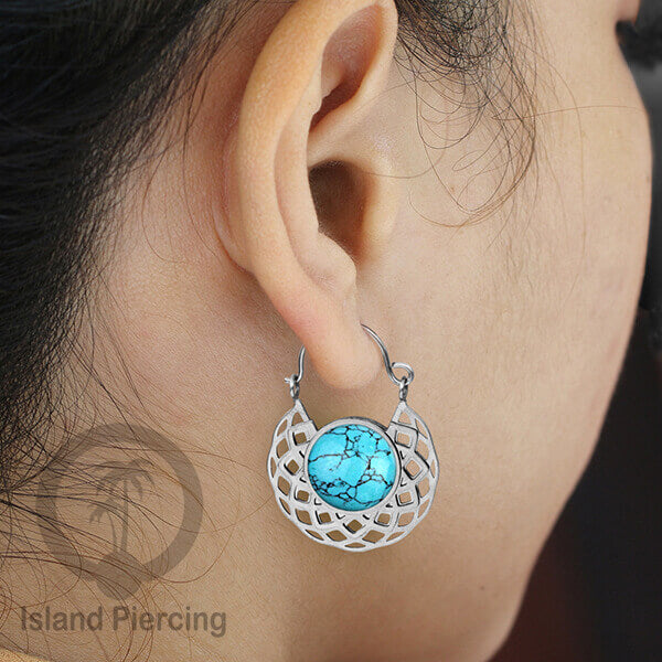 Anting stainless steel warna Silver dengan batu semi mulia asli