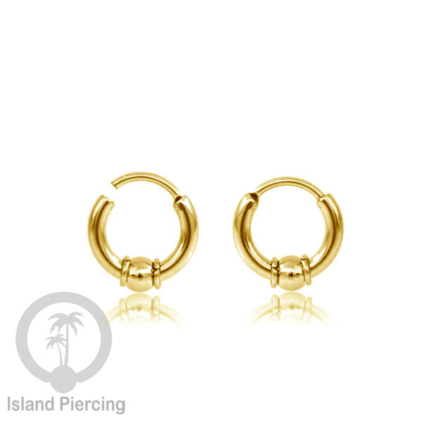 Anting Hoop Stainless desain Bali dari baja bedah warna gold, Steel Hoop Earring per pasang