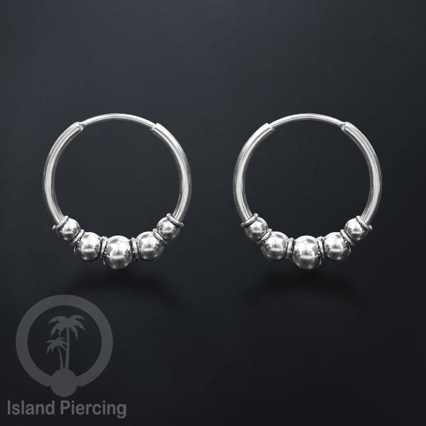 Anting Hoop Stainless desain Bali dari baja bedah warna silver, Steel Hoop Earrings