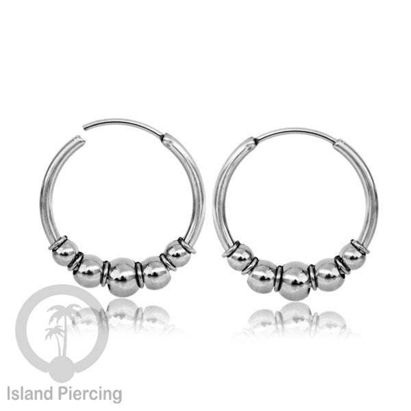 Anting Hoop Stainless desain Bali dari baja bedah warna silver, Steel Hoop Earrings