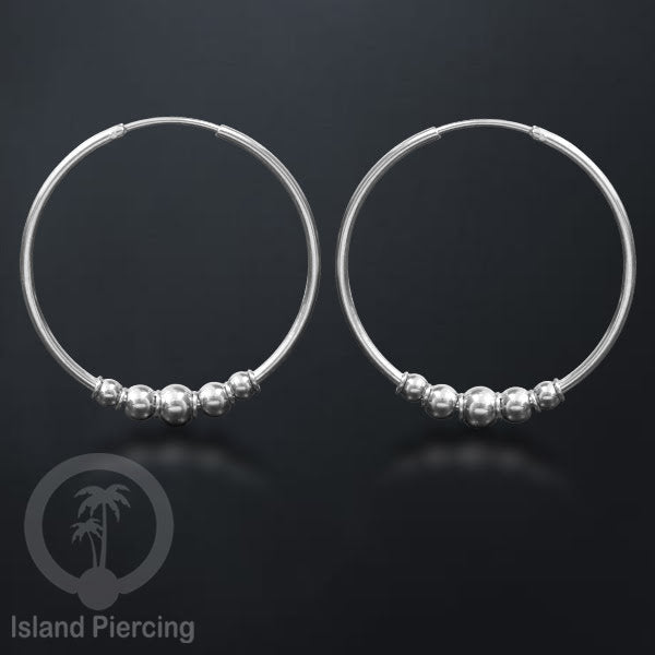 Anting Hoop Stainless desain Bali dari baja bedah warna silver, Steel Hoop Earrings