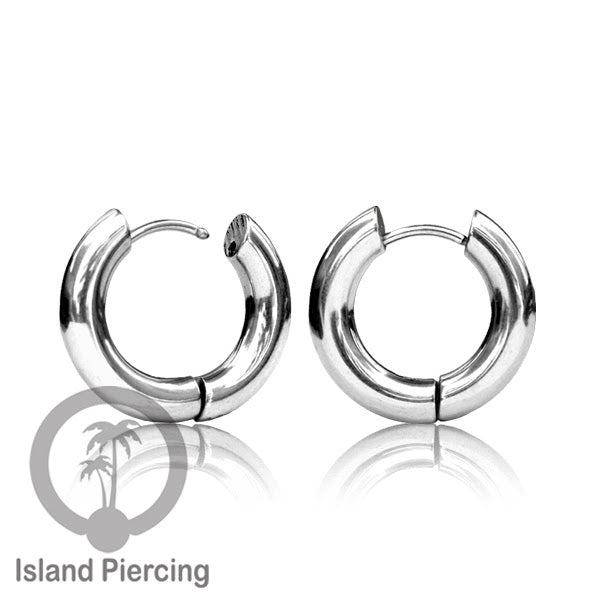 Anting Hoop stainless steel warna silver polos tebal 4mm, pilihan ukuran 8-20mm