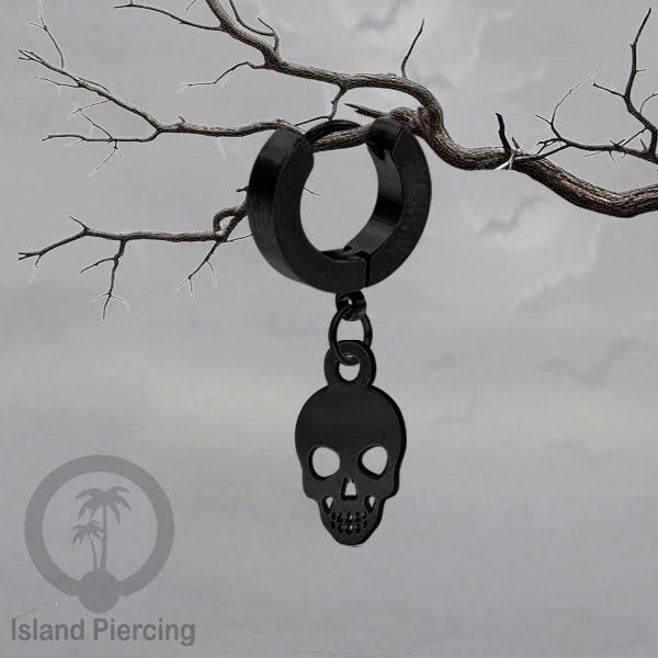 Stainless Steel Anting Cuffs Earring Halloween warna hitam dengan Liontin, Charm, tengkorak, sihir, laba-2