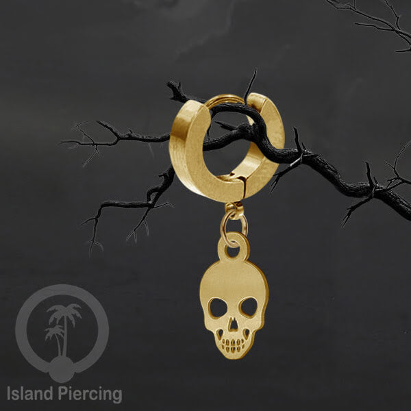 Stainless Steel Anting Cuffs Earring Halloween warna gold dengan Liontin, Charm, tengkorak, sihir, laba-2.