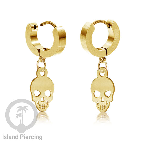 Stainless Steel Anting Cuffs Earring Halloween warna gold dengan Liontin, Charm, tengkorak, sihir, laba-2.