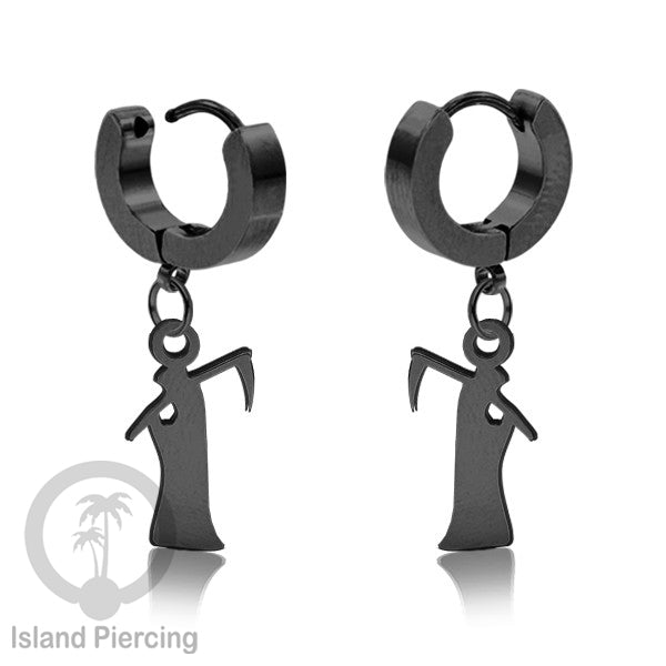 Stainless Steel Anting Cuffs Earring Halloween warna hitam dengan Liontin, Charm, tengkorak, sihir, laba-2