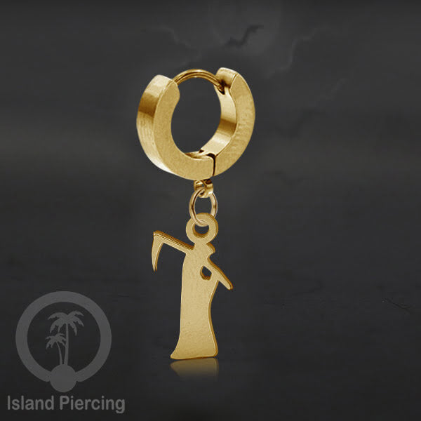 Stainless Steel Anting Cuffs Earring Halloween warna gold dengan Liontin, Charm, tengkorak, sihir, laba-2.