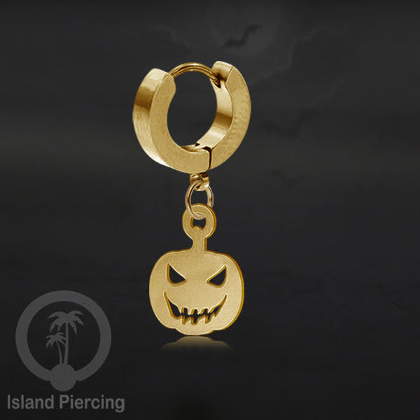 Stainless Steel Anting Cuffs Earring Halloween warna gold dengan Liontin, Charm, tengkorak, sihir, laba-2.