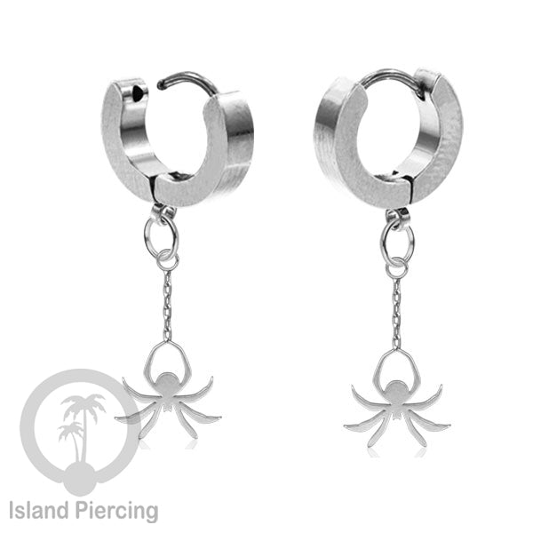 Stainless Steel Anting Cuffs Earring Halloween warna silver dengan Liontin, Charm, tengkorak, sihir, laba-2.