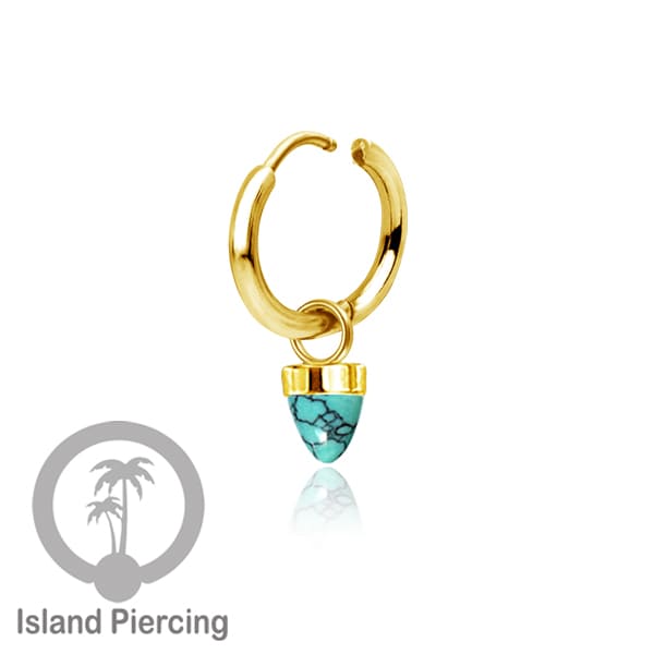 Anting Hoop warna gold dengan Hiasan Perhiasan kecil, Charm, batu atau kaca bentuk peluru sangat popular