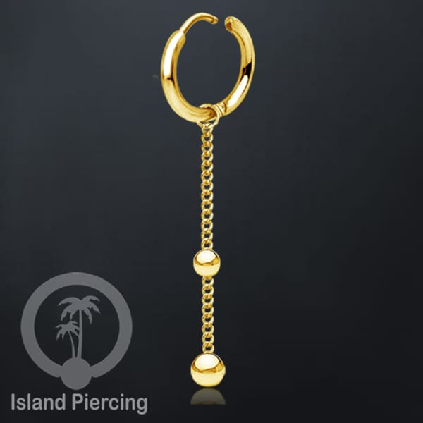 Anting Hoop stainless steel dengan Hiasan Perhiasan rantai dan bola pilihan gold atau silver