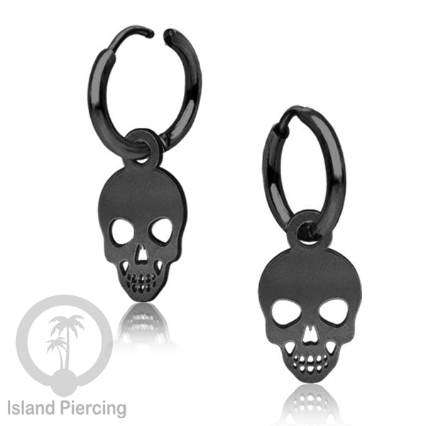 Stainless Steel Anting Hoop Ear Huggies Halloween warna hitam dengan Liontin, Charm, Tengkorak, Sihir, Laba-2