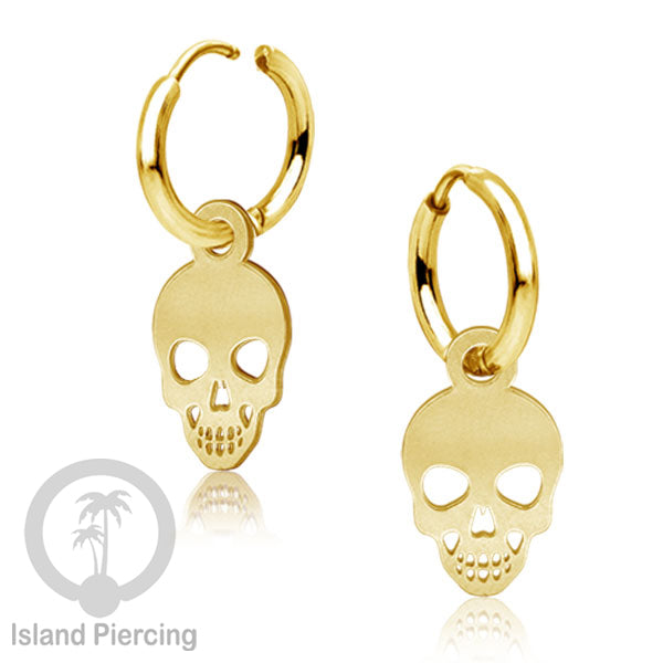 Stainless Steel Anting Hoop Ear Huggies Halloween warna gold dengan Liontin, Charm, Tengkorak, Sihir, Laba-2.