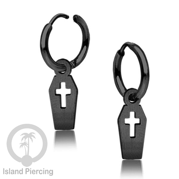 Stainless Steel Anting Hoop Ear Huggies Halloween warna hitam dengan Liontin, Charm, Tengkorak, Sihir, Laba-2