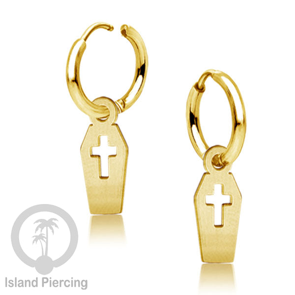 Stainless Steel Anting Hoop Ear Huggies Halloween warna gold dengan Liontin, Charm, Tengkorak, Sihir, Laba-2.
