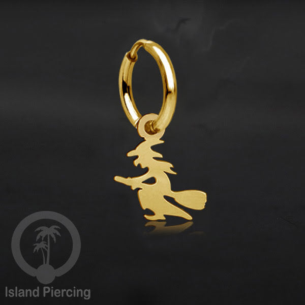 Stainless Steel Anting Hoop Ear Huggies Halloween warna gold dengan Liontin, Charm, Tengkorak, Sihir, Laba-2.