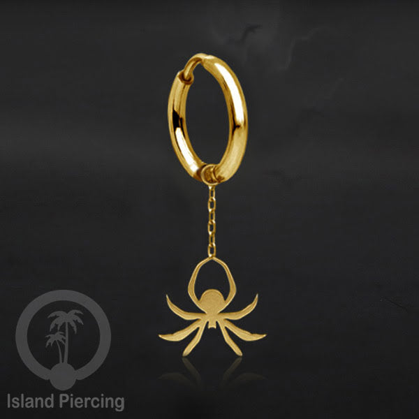 Stainless Steel Anting Hoop Ear Huggies Halloween warna gold dengan Liontin, Charm, Tengkorak, Sihir, Laba-2.