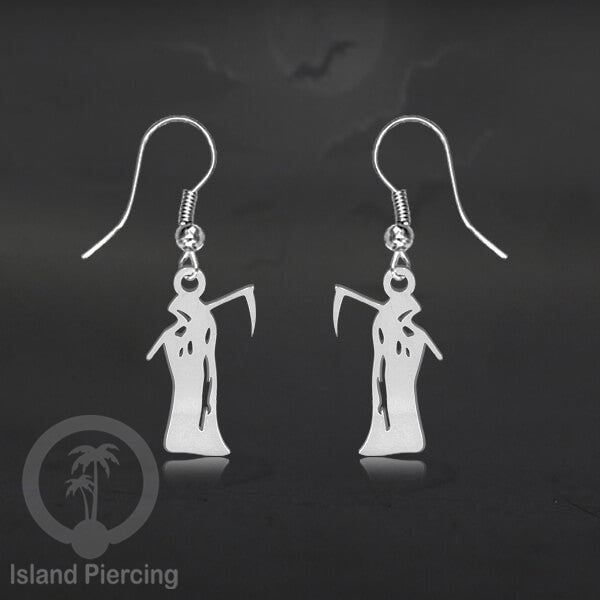 Stainless Steel Anting Dangling Hook Earring Halloween warna silver model Tengkorak, Hantu, Sihir, Peti