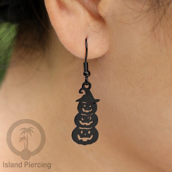 Stainless Steel Anting Dangling Hook Earring Halloween warna hitam model Tengkorak, Hantu, Sihir, Peti