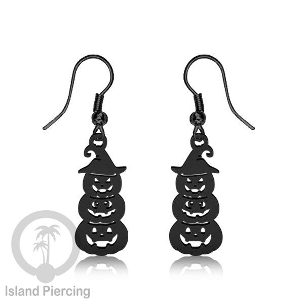 Stainless Steel Anting Dangling Hook Earring Halloween warna hitam model Tengkorak, Hantu, Sihir, Peti