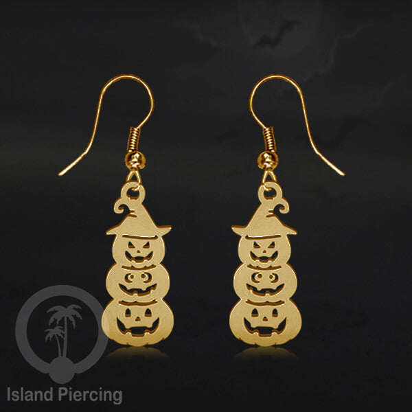 Stainless Steel Anting Dangling Hook Earring Halloween warna gold model Tengkorak, Hantu, Sihir, Peti