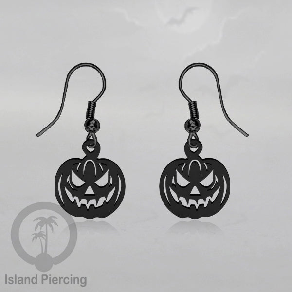 Stainless Steel Anting Dangling Hook Earring Halloween warna hitam model Tengkorak, Hantu, Sihir, Peti