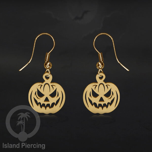 Stainless Steel Anting Dangling Hook Earring Halloween warna gold model Tengkorak, Hantu, Sihir, Peti
