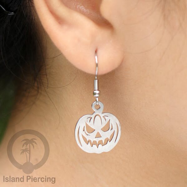 Stainless Steel Anting Dangling Hook Earring Halloween warna silver model Tengkorak, Hantu, Sihir, Peti