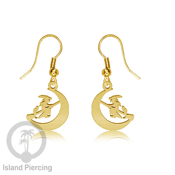 Stainless Steel Anting Dangling Hook Earring Halloween warna gold model Tengkorak, Hantu, Sihir, Peti