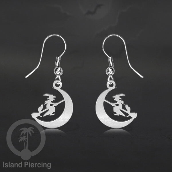 Stainless Steel Anting Dangling Hook Earring Halloween warna silver model Tengkorak, Hantu, Sihir, Peti