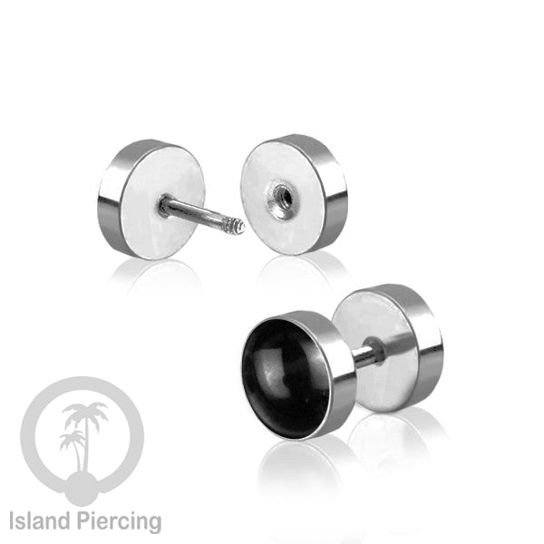 Fake Stainless Steel Plug warna silver isi Resin warna Hitam, Toska atau kerang Paua sintetis