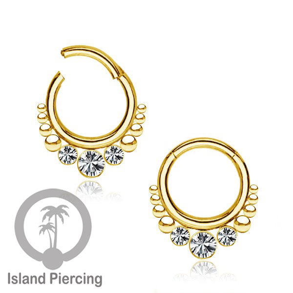 Piercing anting stainless 316L PVD Gold 3 batu Tragus Anting Labret