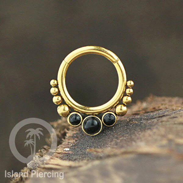 Piercing anting stainless 316L PVD Gold 3 batu Tragus Anting Labret