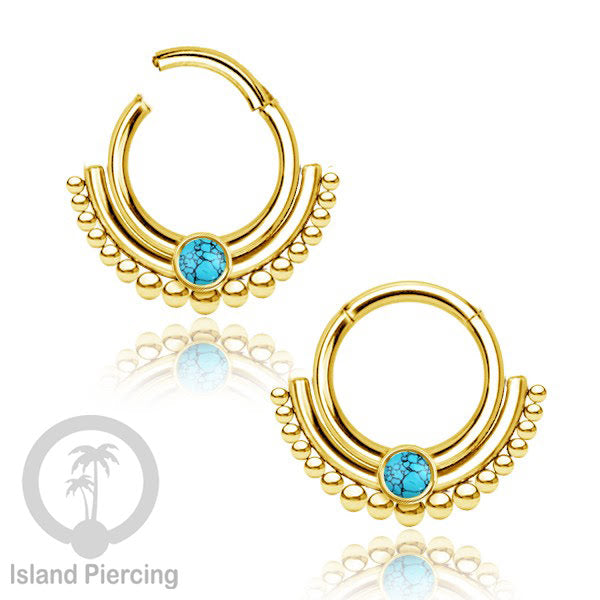 Hinged segment ring Stainless warna gold Septum Piercing Anting Tindik Tragus, Helix dengan batu