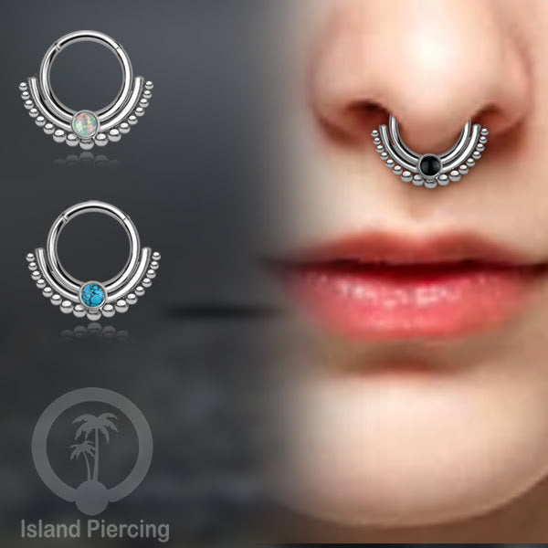 Hinged segment ring Stainless warna silver Septum Piercing Anting Tindik Tragus, Helix dengan batu
