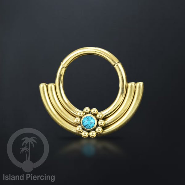 Hinged segment ring desain Tribal warna gold Septum Piercing Anting Tindik Tragus dengan batu