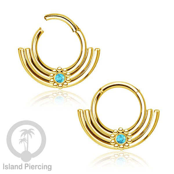 Hinged segment ring desain Tribal warna gold Septum Piercing Anting Tindik Tragus dengan batu