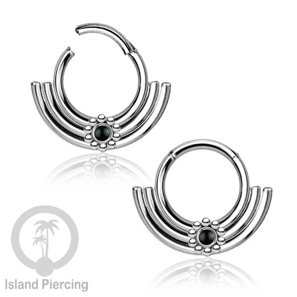 Hinged segment ring desain Tribal warna silver Septum Piercing Anting Tindik Tragus dengan batu