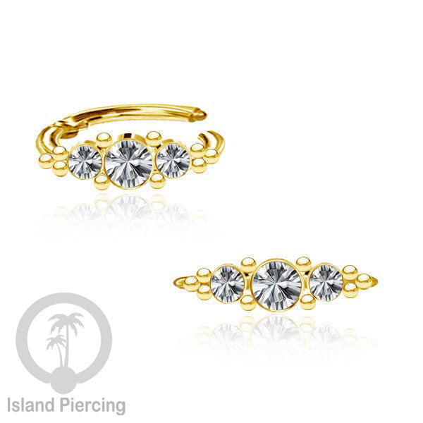Segment Ring Piercing Stainless warna gold Septum Nose Piercing Anting Tindik Helix dengan 3batu