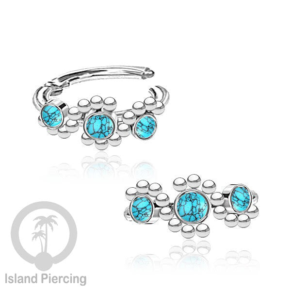 Segment Ring Piercing Stainless warna silver Nose Piercing Anting Tindik Helix dengan 3batu