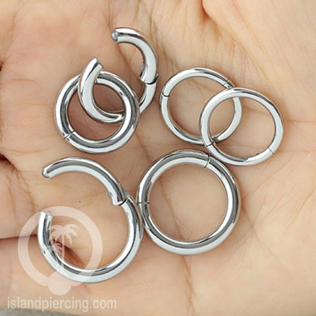 Anting stainless piercing hinged segment ring tebal 2&3mm warna silver,gold,hitam