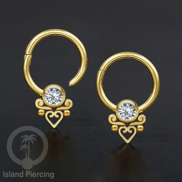 Segment Ring Stainless untuk Bibir atas, Tindik Lip Piercing Septum kristal zirconia warna gold