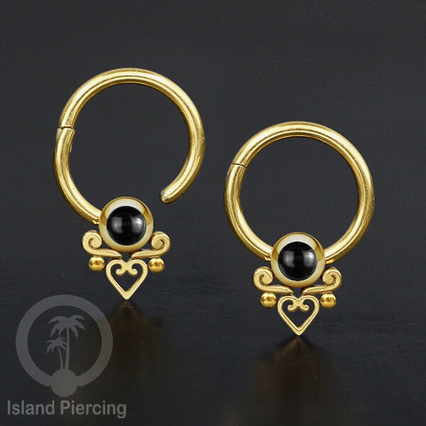 Hinged Segment Ring Anting Stainless warna gold Tindik Lip Piercing Septum dengan batu