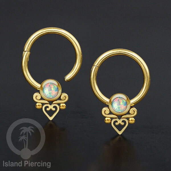 Hinged Segment Ring Anting Stainless warna gold Tindik Lip Piercing Septum dengan batu