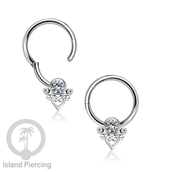 Hinged Segment Ring Bibir Stainless Tindik Lip Piercing Septum kristal zirconia warna silver