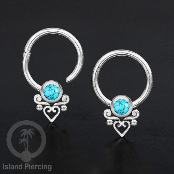 Hinged Segment Ring Bibir Stainless warna silver Tindik Lip Piercing dengan batu
